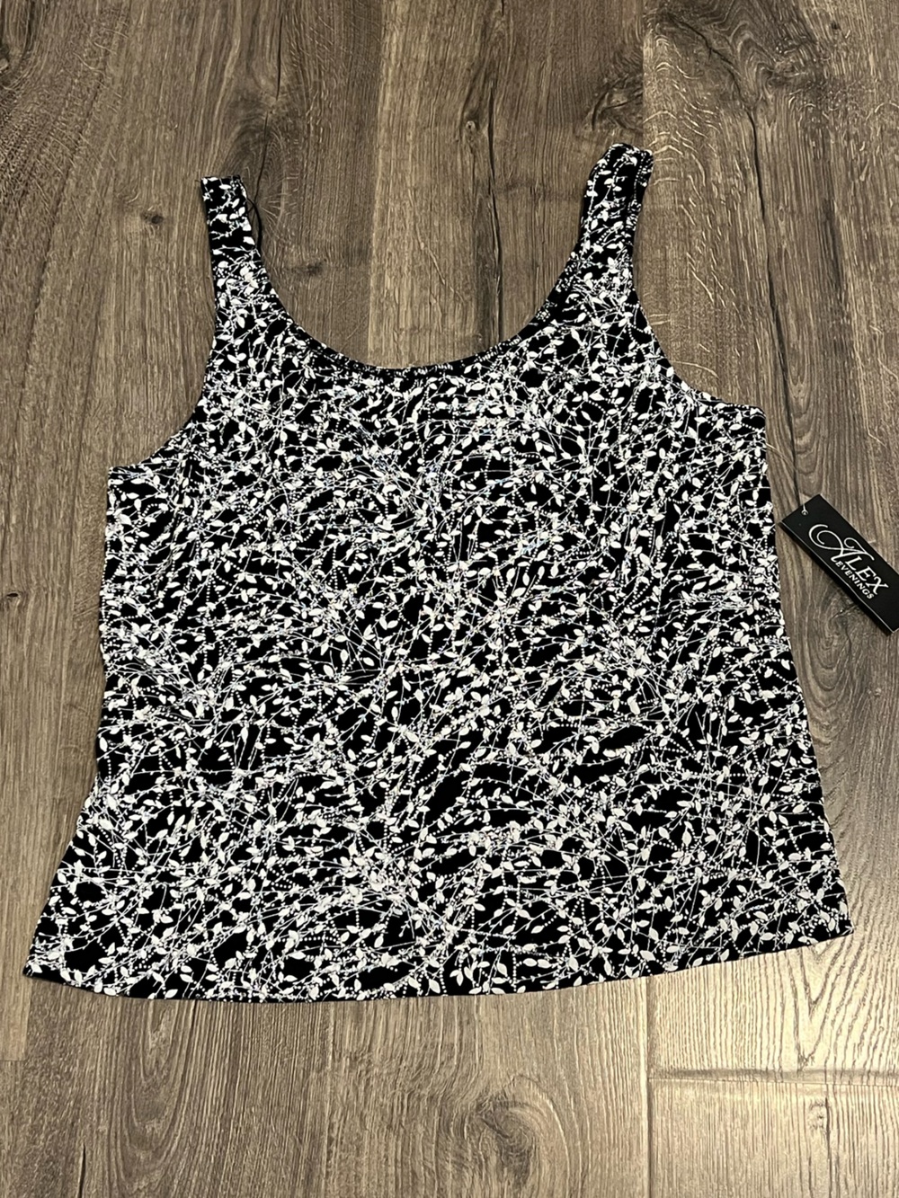 NWT Alex Evenings Metallic Shimmer Black White Embroidered Formal Top Size XL - Picture 4 of 11
